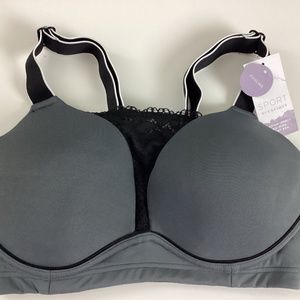 Cacique Medium Impact No Wire Sport Bra Sizes 32C & 36A Gray Black Lace NWT New